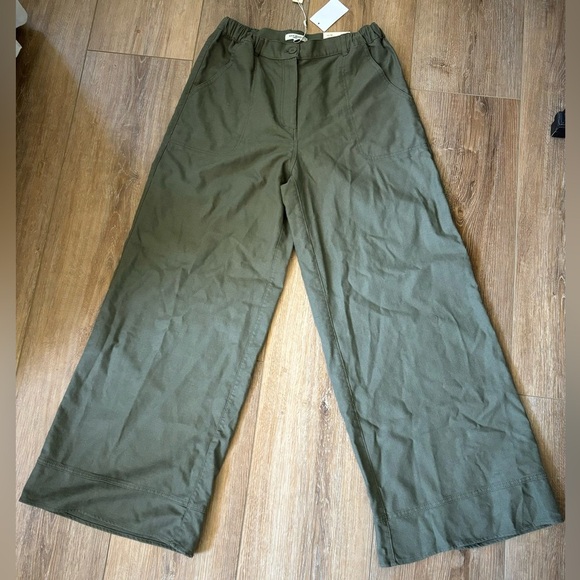 Max Studio Wide Leg Pants Mid Rise Full Length Size Medium Olive‎ Green - Picture 3 of 12